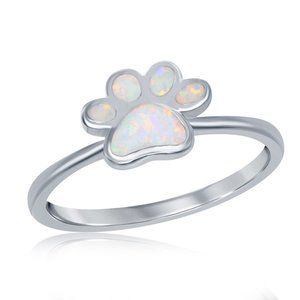 Sterling Silver White Inlay Opal Paw Print Ring